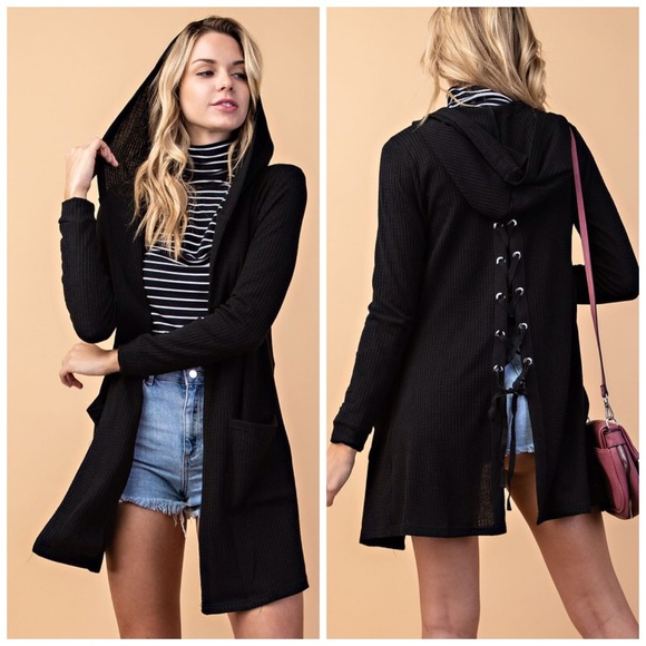 Sweaters - LAST 1! 🛍💕Knit Hoodie Lace Up Cardigan!